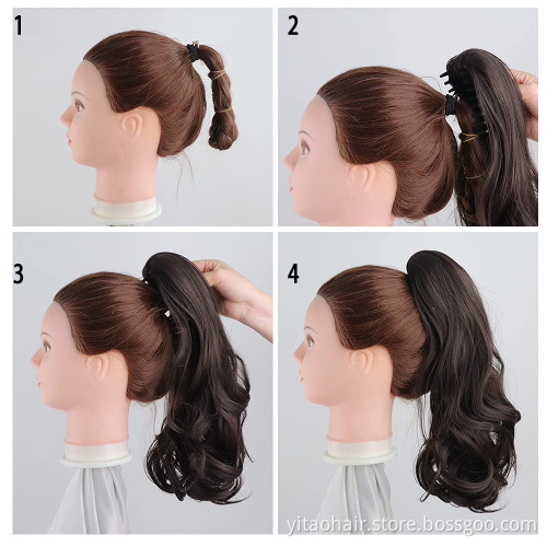 Long Wavy Dark brown  Ponytail Claw Hair 24 Inch Long Wave Ponytail Extension Synthetic Wrap Around Drawstring Hair with 1Clips
